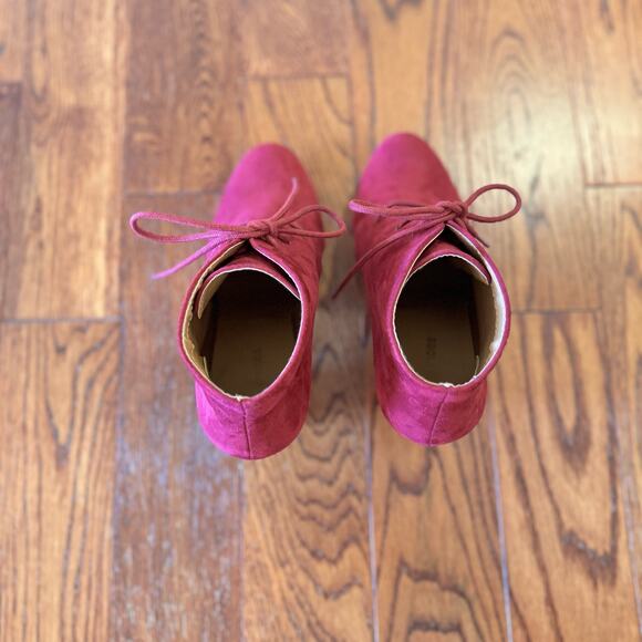 Maurice Daphne Faux Suede Heeled Ankle Bootie Women's Shoes 7.5 Boho Burgundy - Picture 5 of 13